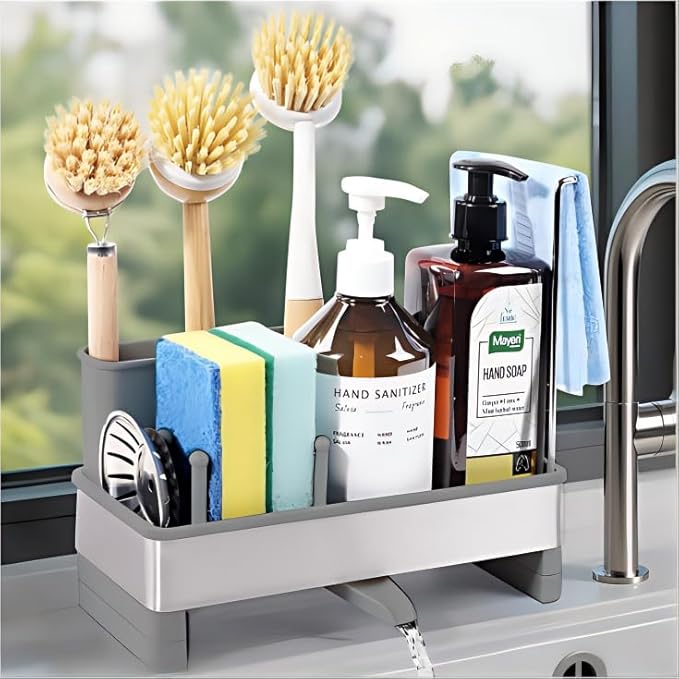 Kitchen Sink Caddy Organizer, Stainless Steel Sponge Holder, Kitchen Caddy Sink Organizer with Dish Brush Holder and Dishcloth Rack, Rustproof Dish Sponge Drying Rack for Countertop Storage by Unknown