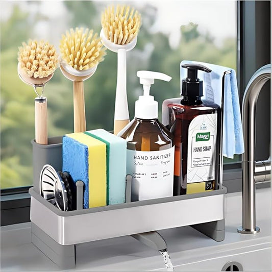 Kitchen Sink Caddy Organizer, Stainless Steel Sponge Holder, Kitchen Caddy Sink Organizer with Dish Brush Holder and Dishcloth Rack, Rustproof Dish Sponge Drying Rack for Countertop Storage by Unknown
