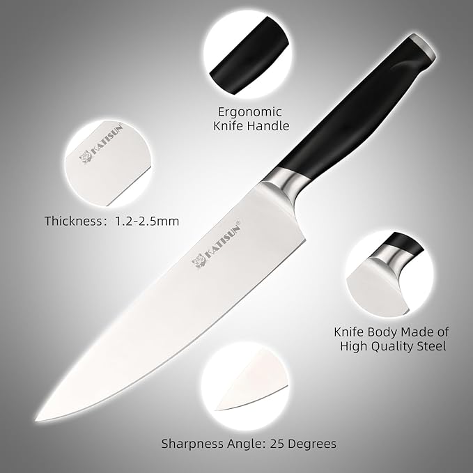 15-Piece Kitchen Knife Set with Block, ABS Ergonomic Handle for Chef Knife Set and Serrated Steak Knives Knife Sharpener and Kitchen Shears, Dishwasher Safe, Black Block - Image 3