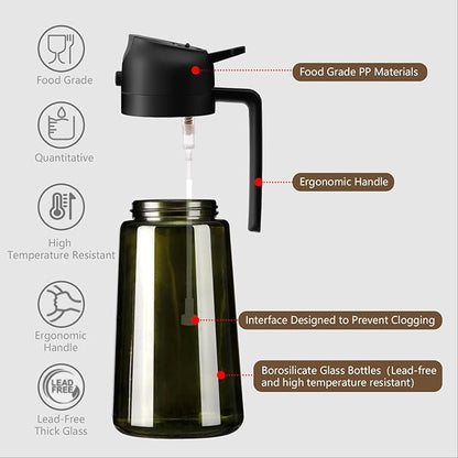 SWEET VIEW 2PCS Olive Oil Dispenser and Oil Sprayer – 16oz/470ml Glass Light-Proof Oil Pourer for Kitchen Air Fryer, Cooking, Salad, and BBQ, with Stickers - Image 5