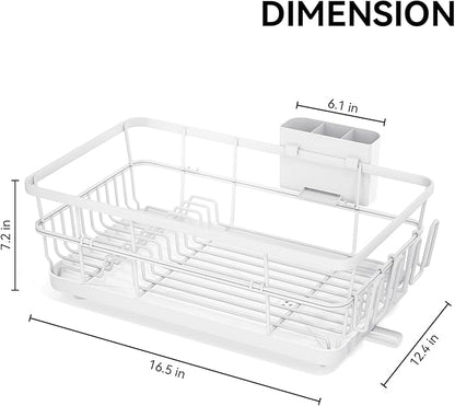 TOOLF Dish Drying Rack, Dish Racks for Kitchen Counter, Stainless Steel Sink Organization and Storage Essentials with Cutlery Holder, Dish Drainer, Home and Appartment Decor, 12.4''W x 16.5''L, White