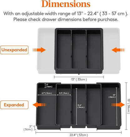 Lifewit Utensil Organizer for Kitchen Drawers, Expandable Cooking Utensil Tray, Adjustable Cutlery Silverware Flatware Holder, Plastic Spatula Tools Storage Divider, 13-22 x 15", Black - Image 2