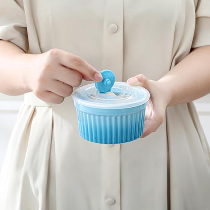 vancasso 8 oz Ramekins with Lid, Porcelain Creme Brulee Souffle Dishes, Blue Pudding Custard Cups Ramiken for Baking, Dishwasher and Oven Safe, Set of 6 - Image 8