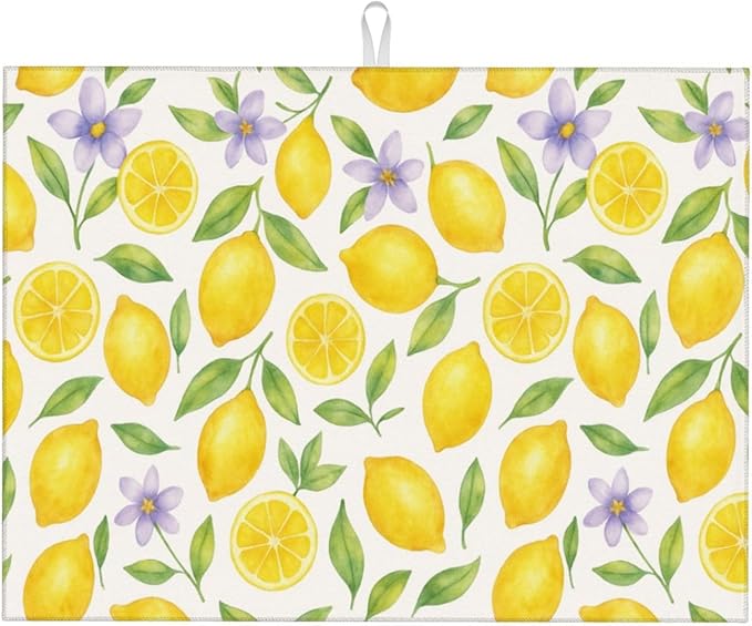 Lemon Dish Drying Mats for Kitchen Counter, Large 18"x24" Dish Mats for Drying Dishes, Microfiber Absorbent Dish Drying Pad Rack Mat Kitchen Decor Reusable Washable