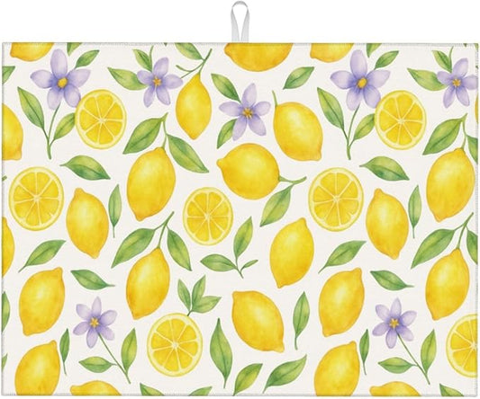 Lemon Dish Drying Mats for Kitchen Counter, Large 18"x24" Dish Mats for Drying Dishes, Microfiber Absorbent Dish Drying Pad Rack Mat Kitchen Decor Reusable Washable