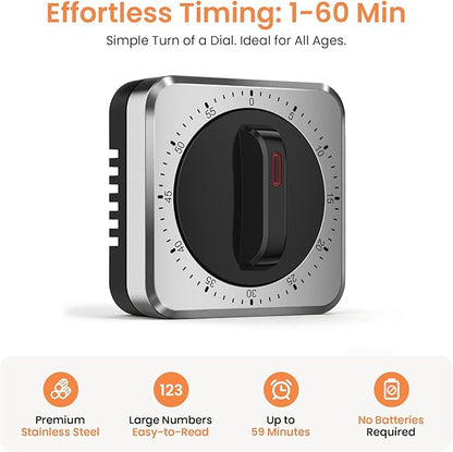 Mechanical Kitchen Timer with Magnet: Wind Up Cooking Timer Clock with Loud Alarm, Kitchen Timers for Cooking, No Battery Manual Food Timer for Baking, BBQ, Seniors & Daily Reminders - Image 6