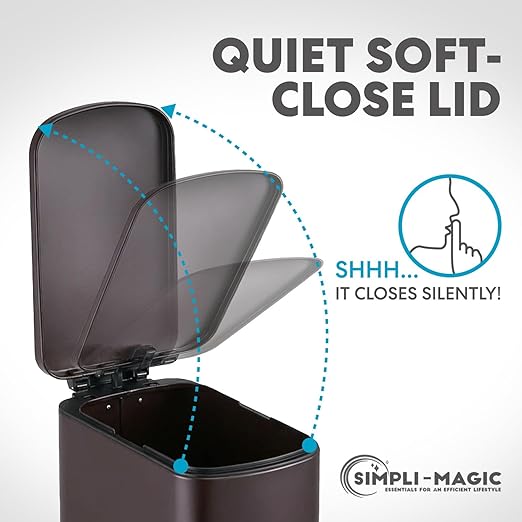 SIMPLI-Magic 6L/1.6G Stainless Steel Bathroom Trash Can with Hands-Free Foot Pedal, Quiet Soft-Close Lid, Compact Space-Saving Size - Image 4
