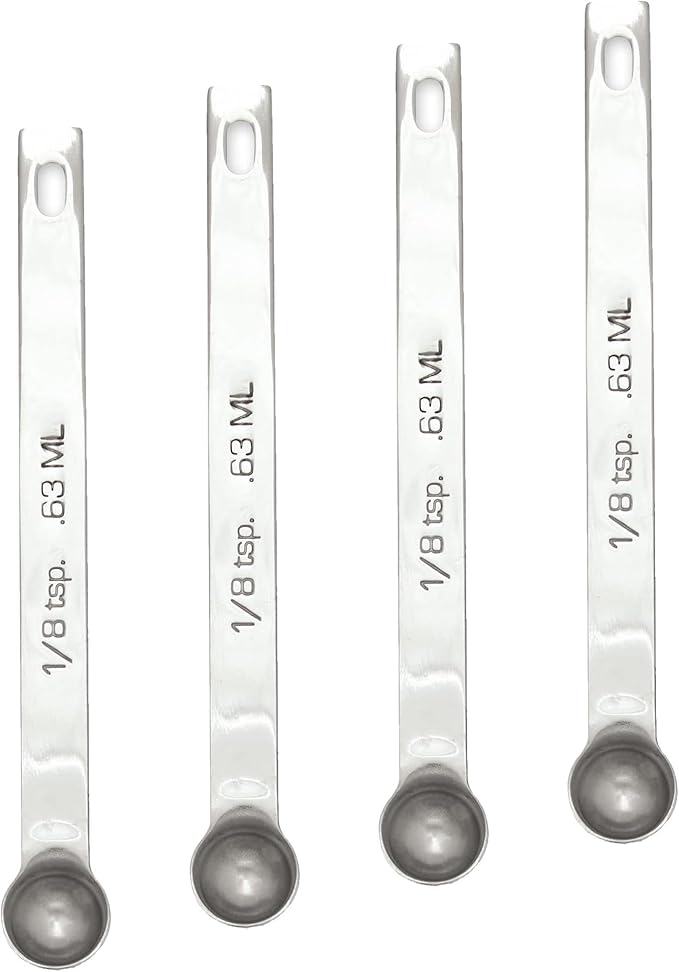 RSVP International Endurance Kitchen Collection Open Stock Measuring Spoon, Stainless Steel, Dishwasher Safe, 0.125-Teaspoon (Pack of 4) by RSVPInternational