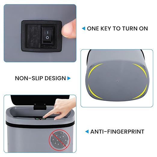 13 Gallon Trash Can | 50L Sensor Automatic Kitchen Trash Can with Lid | Touchless Garbage Bin Odor-Control for Kitchen, Office, Bedroom, Living Room (1 Pack, Gray) - Image 4