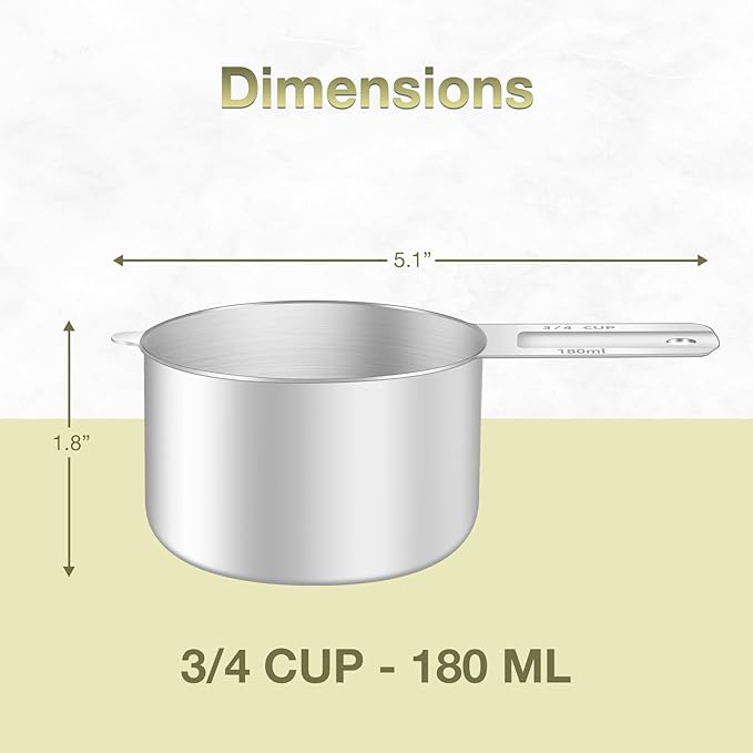 2PCS 3/4Cup (180ml, 6oz) Single Measuring Cup, Etched Inner Scale Stainless Steel Measure Scoop, Metric and US Measurement, Dishwasher Safe - Image 2