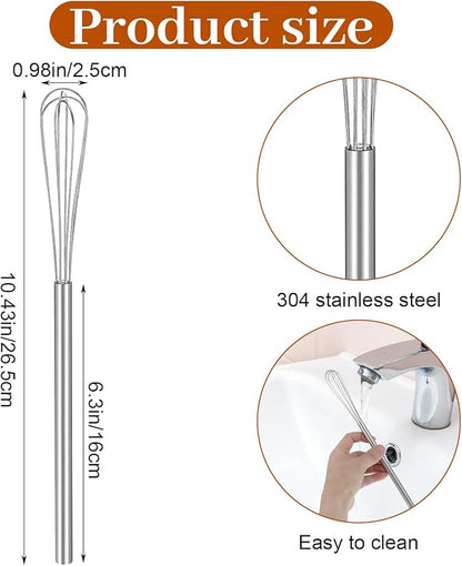 Hecila 1PC Mini Whisk Stainless Steel Mixer Compact Small Whisks for Cooking 10.4 Inch Long Baking Mixer Skinny Egg Beater Whisks Tiny Wire Whisk Kitchen Stirrer for Whisking Beating Egg Blending