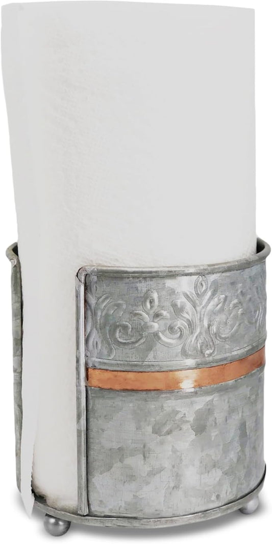 Autumn Alley Farmhouse Galvanized Kitchen Paper Towel Holder – Vintage Style Weighted Countertop Design – Rustic Warm Copper Accent with Galvanized Metal for Industrial Flair