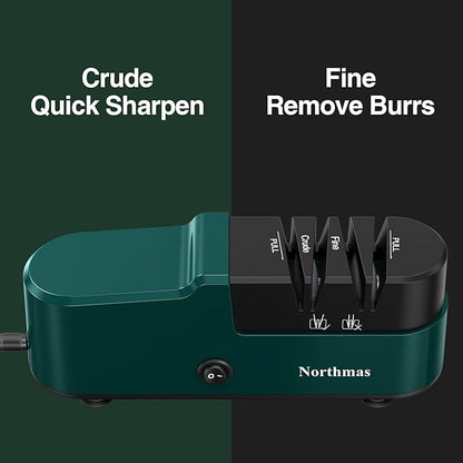 Northmas Knife Sharpener, Professional Electric Knife Sharpener for Home Use, 2 Stages for Quick Sharpening & Polishing, 100V-240V Global Voltage Design, Green - Image 3