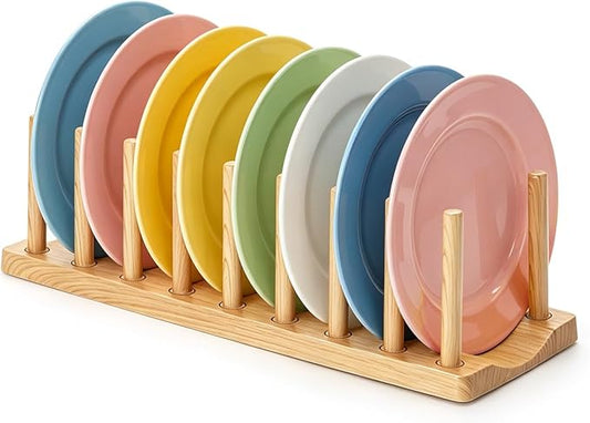 HOMQUEN Pot Lid Organizer, Sturdy Plastic Pan Lid Organizer Rack, 8 Adjustable Compartments - For Cabinet and Countertop, Pot Lids, Pans, Plates, Bowls, Cups, Cutting Boards and Books