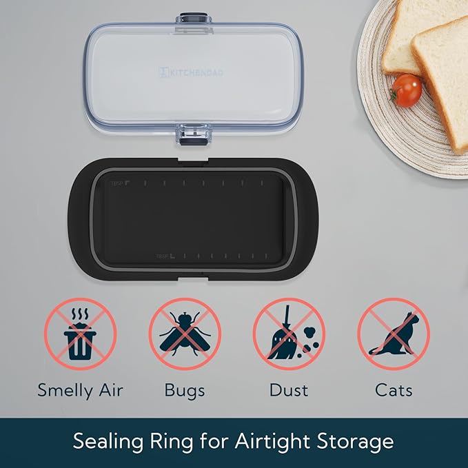 KITCHENDAO Large One-handed Butter Dish with Lid for Countertop, Airtight Butter Holder with One Press to Open/Close Secure Latching Buckle for East Coast/West Coast/European/Kerrygold Butter(Black)
