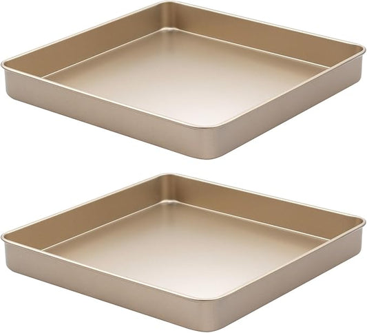 11 Inch Square Baking Sheet Set of 2, Commercial Nonstick Carbon Steel Cookie Sheets, 1.4" Deep Jelly Roll Pan Oven Tray, Non Toxic Bakeware, Heavy Duty & Easy Clean