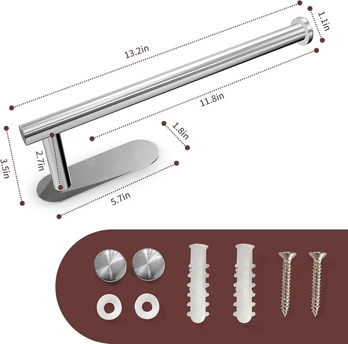 DEKAVA Paper Towel Holder Under Cabinet for Kitchen, Adhesive Paper Towel Holder Wall Mount, SUS304 Stainless Steel 13 inch(2,Silver - Image 4