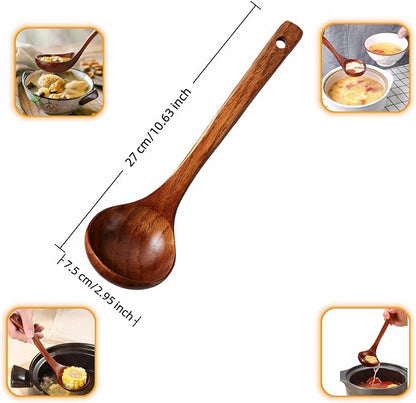 10" Premium Wooden Spoon for Cooking, Natural Teak - Non Drip, Heat Resistant & Comfort Grip, Handmade Smooth Wood Soup Spoon for Stirring, Serving, Non Stick Pots/Hot Soups and Broths - Image 6