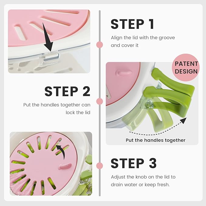 Colander Strainer with Lid, Fridge Organizer Storage Berry Container, Veggie Wash Basket and Fruit Vegetable Tray, Fruit Platter Picnic Tray, Blueberry Strawberry Holder Keeper Washer, 2 Pack (Pink)