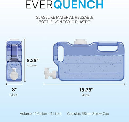 Refrigerator Water Dispenser 1.1 Gallon Bottle with 2 Spigots - BPA Free Plastic Slim Water Jug with Spout Leak Proof | Refillable Fridge Water Container, Convenient Handles