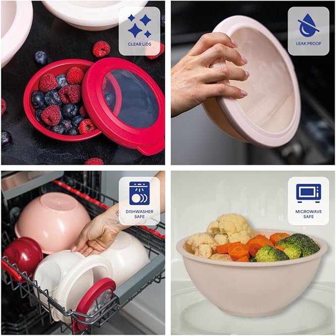 WHYSKO Mixing Bowl Set, 12 Piece Colorful Plastic Mixing Bowls with Lids Set for Food Prep Storage and Serving, Microwave and Dishwasher Safe for Kitchen Baking Cooking - Image 4