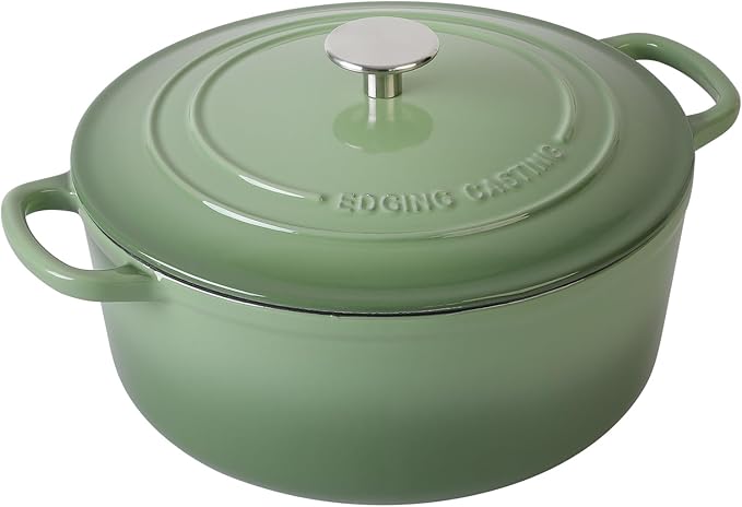 EDGING CASTING Enameled Dutch Ovens Cast Iron Dutch Oven Pot with Lid for Bread Baking, Cook, Dual Handle, 7 Quart, Pistachio Green - Image 2
