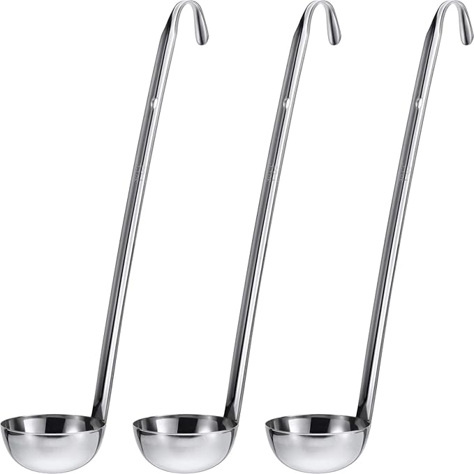 meekoo 3 Pieces Stainless Steel Ladle Soup Handle Ladle with Pouring Rim for Kitchen Cooking Soup Sauce (1 oz) by meekoo
