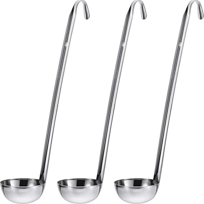 meekoo 3 Pieces Stainless Steel Ladle Soup Handle Ladle with Pouring Rim for Kitchen Cooking Soup Sauce (1 oz) by meekoo