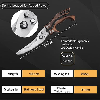 Dream Reach Poultry Shears, Heavy Duty Kitchen Shears with Serrated Edge, No Rust Spring Loaded, Multipurpose Stainless Steel Kitchen Scissors for Chicken, Bone, Meat, Turkey, Fish Thanksgiving Gifts