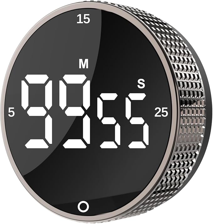 Upgrade Digital Kitchen Timer - Magnetic Countdown Countup Visual Pomodoro Timer with Large LED Display, 3-Preset Times (5, 15, 25), 3 Volume Levels, Ideal for Cooking, Baking and Fitness (1, Tarnish) by Junvil