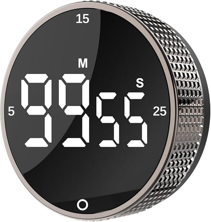 Upgrade Digital Kitchen Timer - Magnetic Countdown Countup Visual Pomodoro Timer with Large LED Display, 3-Preset Times (5, 15, 25), 3 Volume Levels, Ideal for Cooking, Baking and Fitness (1, Tarnish) by Junvil