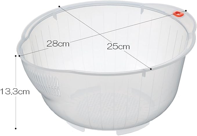 Japanese Rice Washing Bowl with Side and Bottom Drainers, Made in Japan