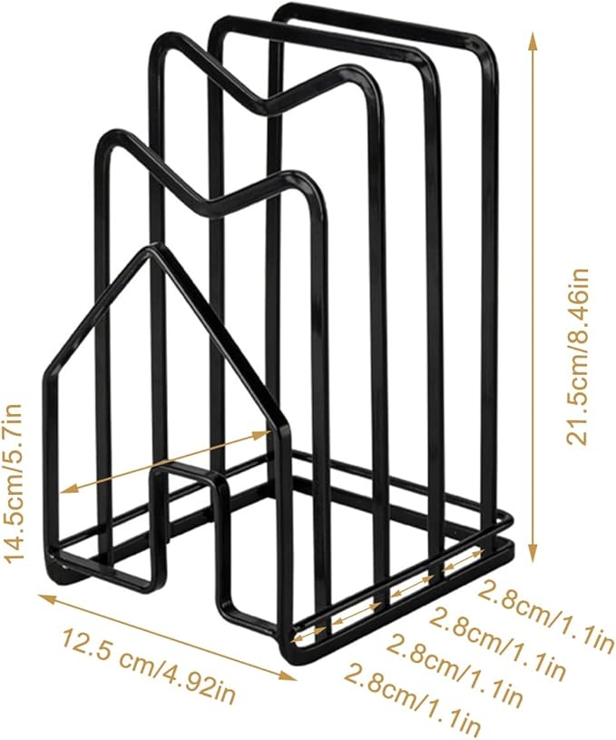 SUNFICON Cutting Board Rack Chopping Board Organizer Stand Holder Kitchen Countertop Pots Pan Lids Rack Organizer Flat Steel 4.92 x 5.7 x 8.47 in. Black - Image 9