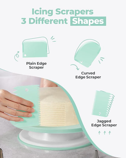 Kootek 158PCs Cake Decorating Kit, Baking Supplies Tools - Includes Cake Stand Turntable, 64 Icing Piping Tips Set, 2 Frosting Spatulas, 3 Scrapers, 50+2 Pastry Bags, Coupler, Video Tutorial, Booklet - Image 4