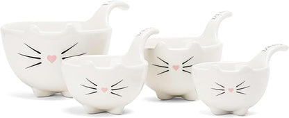 White Cat Measuring Cups & Spoons Gift Set – Ceramic Kitchen Tools for Cat Lovers & Bakers – 4 Measuring Cups and 4 Measuring Spoons – Unique Gift for Kitchen, Baking, and Cat Lovers - Image 2