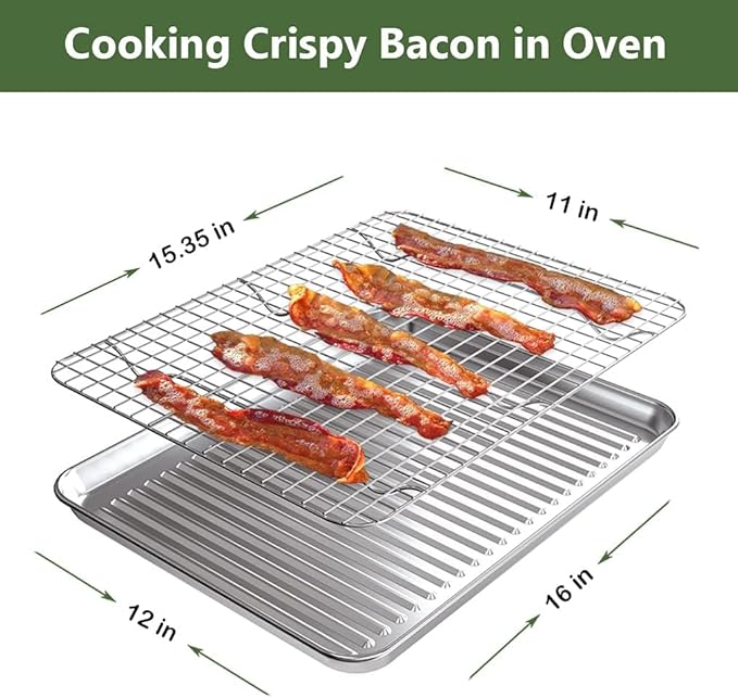 ROTTAY Baking Sheet with Rack Set (2 Pans + 2 Racks), Stainless Steel Cookie Sheet with Cooling Rack, Nonstick Baking Pan, Warp Resistant & Heavy Duty & Rust Free, Size 16 x 12 x 1 Inches (Pack of 2) - Image 3