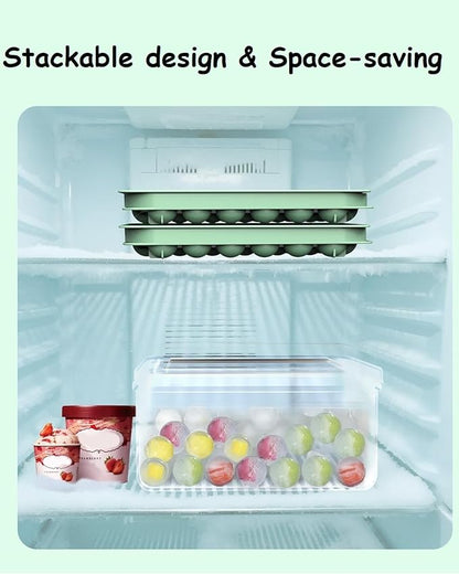 Mini Ice CubeTray with Lid & Storage Bin - 64 Pcs 0.75 Inch Small Sphere Ice Cube Mold Maker, BPA-Free Easy Release Silicone Base, Stackable Ice Trays for Freezer for Cocktails, Coffee