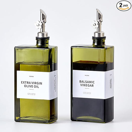 Olive Oil Dispenser Bottle for Kitchen, 16.9oz /500ml Cooking Vinegar Dispenser Bottle Set, Glass Sauce Container, Labels, Brush, Funnel, Stoppers, Green for Oil, Wine by Unknown