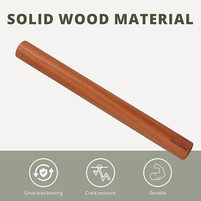 Muso Wood Sapele Wooden Dowel Rolling Pin for Baking,Tapered Roller for Fondant, Pie Crust, Cookie, Pastry (Dowel 17.5inch) - Image 3