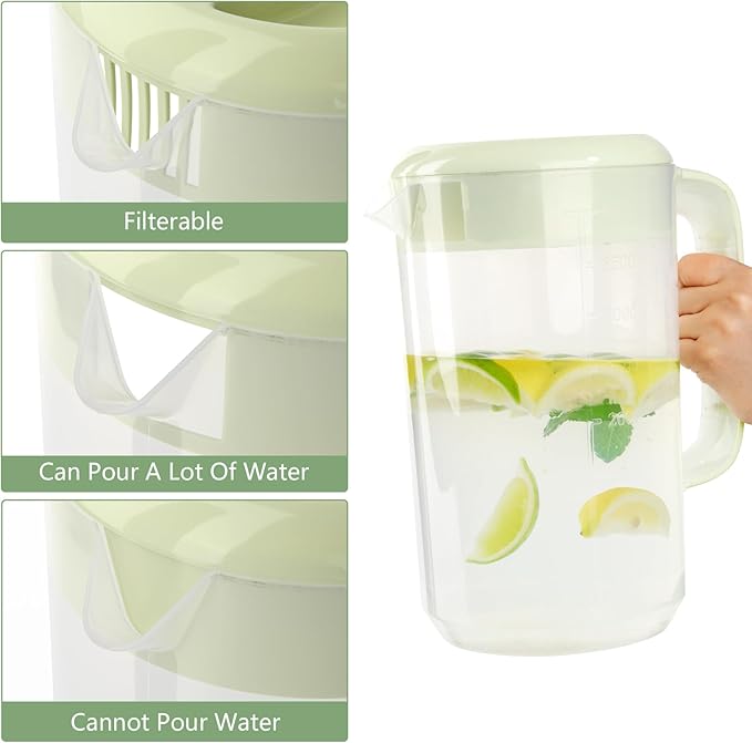 Clear Plastic Pitcher with Lid, 2 Pack Clear Water Pitcher for Cold Drinks, Iced Tea Pitcher for Lemonade, Iced Tea, Milk, Juice, Beverages (1 Gallon 4 Litre) - Image 4
