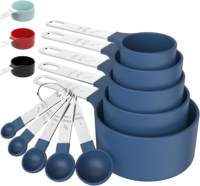 TILUCK Measuring Cups & Spoons Set, Stackable Cups and Spoons, Nesting Measure Cups with Stainless Steel Handle, Kitchen Gadgets for Cooking & Baking (Blue) by TILUCKBringsGoodLuck
