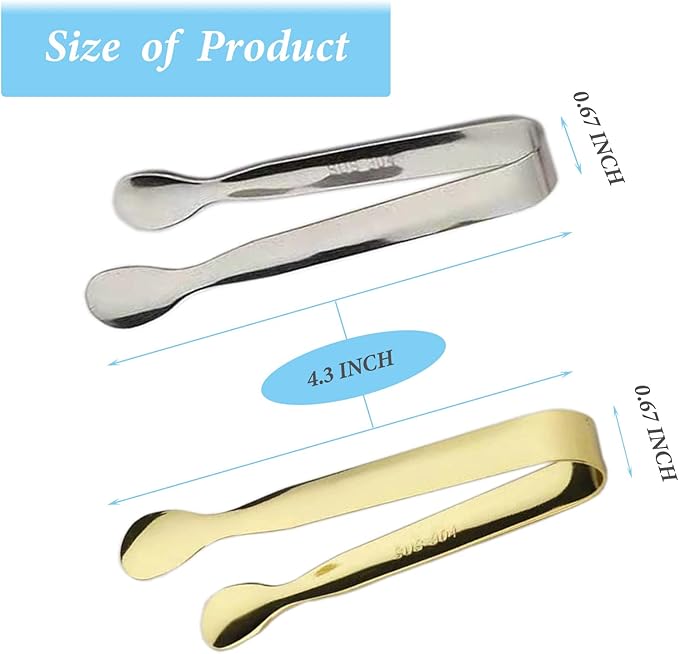 6PCS Ice Tongs Mini Sugar Tongs 4.25Inch Tong for Serving Food Small Serving Tong, Kitchen Tong for Appetizers,Tea Party, Coffee Bar, Desserts by Sunenlyst (Silver and Gold) - Image 2