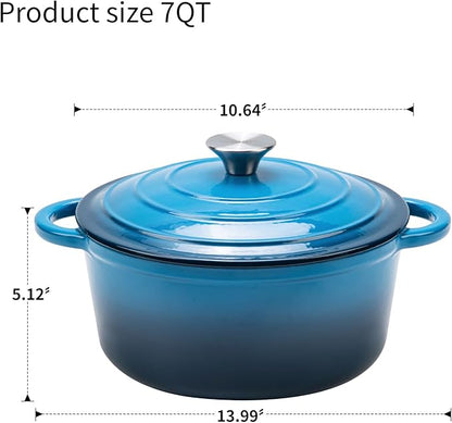 Enameled Cast Iron Dutch Oven - 7QT Pot with Lid,Oven Safe to 500°F,Heavy-Duty Cookware for Sourdough Bread Baking,Braising,Stews,Roasting blue - Image 3