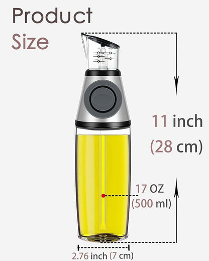 Oil Dispenser Bottle, 17oz Olive Oil Dispenser Oil Sprayer, Clear Glass Refillable Oil and Vinegar Dispenser Bottle with Measuring Scale Pump for Kitchen, Cooking, Salads, Baking Frying