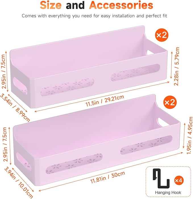 Sevenblue 4 Pack Strong Magnetic Spice Rack for Refrigerator, Multipurpose Magnetic Shelf for Fridge with 4 Hooks for kitchen and Bathroom Organization, Pink - Image 7