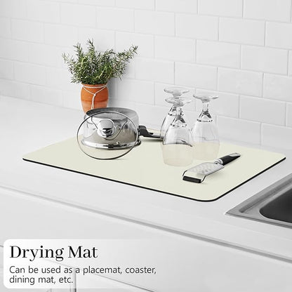 Bloss Coffee Mat, Super Absorbent Dish Drying Mat, Coffee Bar Mat, Kitchen Counter Mat, Hide Stain Rubber Backed Dish Drying Pad(12.2"x19.7", Off White) - Image 2