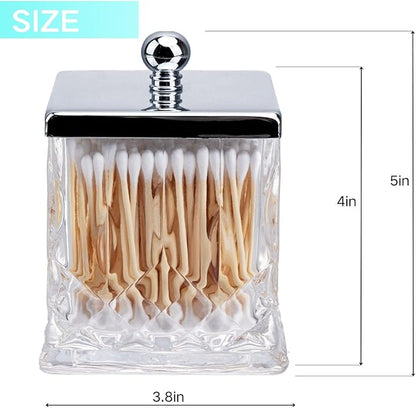 Qtip Holder,15Oz Clear Glass Apothecary Jars with Silver Lids for Bathroom Organization & Desk Storage,Thick Glass Apothecary Jars for Q-Tips,Cotton Rounds,Jewelry,Candy,Square