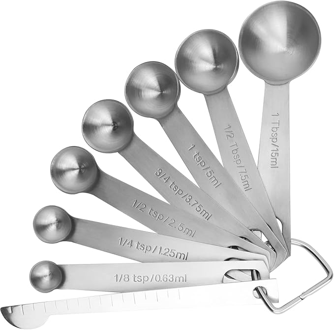 8PCS Measuring Spoons, Premium Heavy Duty Stainless Steel Measuring Spoons Cups Set, Small Tablespoon with Metric and US Measurements, Set of 8 for Measuring Dry and Liquid Ingredients by RenaChris