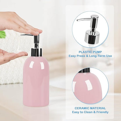 Natheeph 14OZ Ceramic Soap Dispenser Ceramic Soap Pump Dispenser Can Fill Liquid for Bathroom/Kitchen (2PC Pink) - Image 2