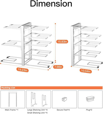 ORDORA Pots and Pans Organizer Rack for Cabinet, 15.83" Height 8-Tier Heavy Duty 120LBS Pot Pan Organizer under Cabinet Adjustable for Cast-iron Pan, Heavy Skillets Griddles, Shallow Pot, Silver - Image 4